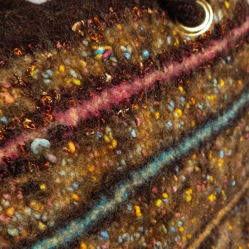 Sandi Pitelka Large Brown Knit Bag Artisan Textured Maximalist Boho